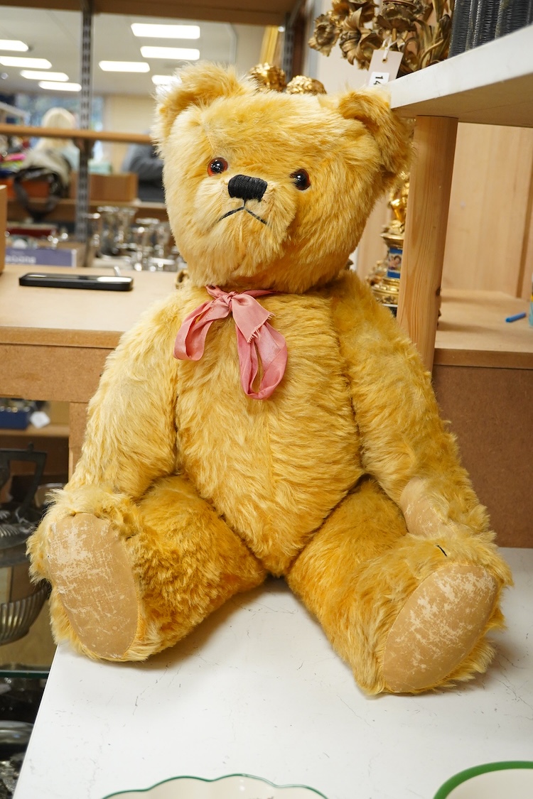 A large mid 20th century English mohair teddy bear with growler, 65cm